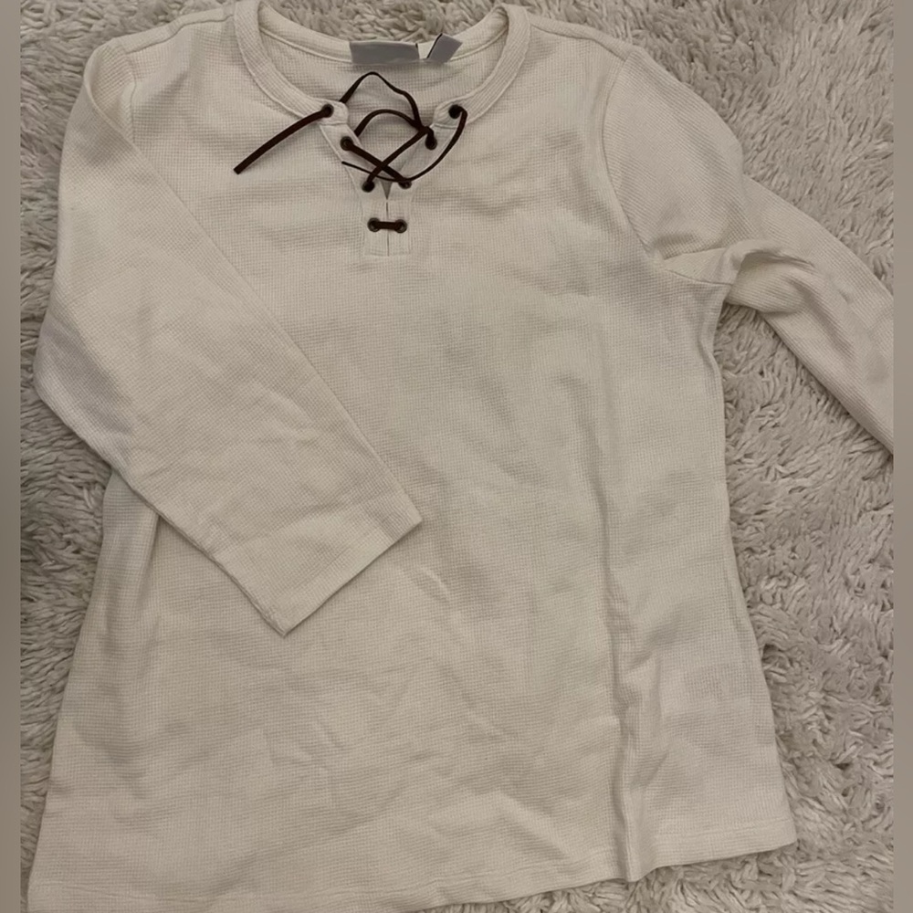 Denim & Co White shirt leather lace up size M